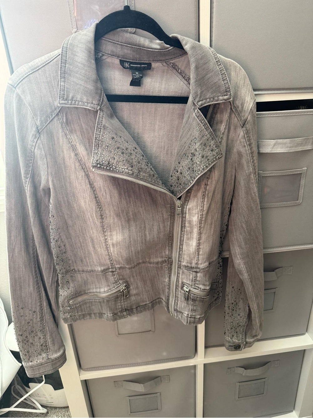 INC International Concepts Light Gray Stud-Trim Zip Jacket